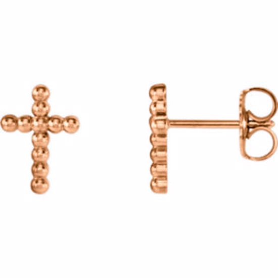 R17012:103:P 14kt Rose Beaded Cross Earrings