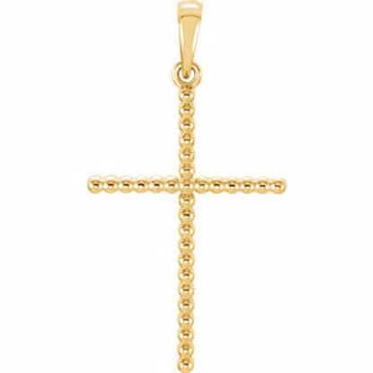 R42328:104:P 14kt Yellow 32.65x17.25mm Beaded Cross Pendant