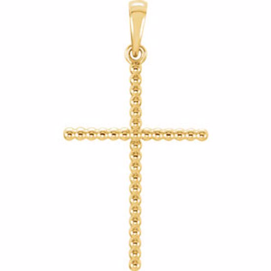 R42328:104:P 14kt Yellow 32.65x17.25mm Beaded Cross Pendant