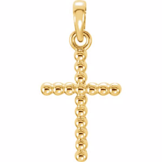 R42328:108:P 14kt Yellow 18.7x9.4mm Beaded Cross Pendant