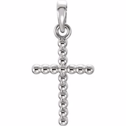 R42328:109:P 14kt White 18.7x9.4mm Beaded Cross Pendant