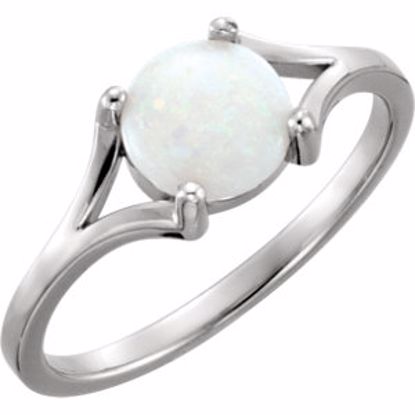 71685:604:P 14kt White 7mm Round Opal Cabochon Ring