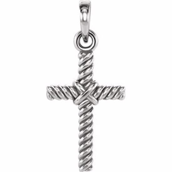 R42327:1002:P 14kt White 18.9x8.65mm Rope Design Cross Pendant