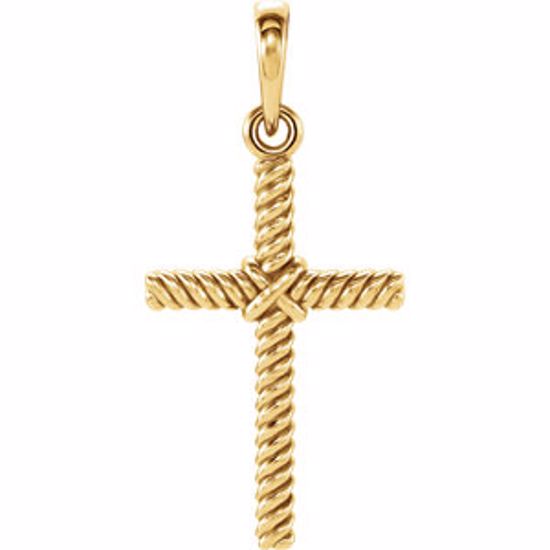 R42327:1005:P 14kt Yellow 23.8x11.35mm Rope Design Cross Pendant