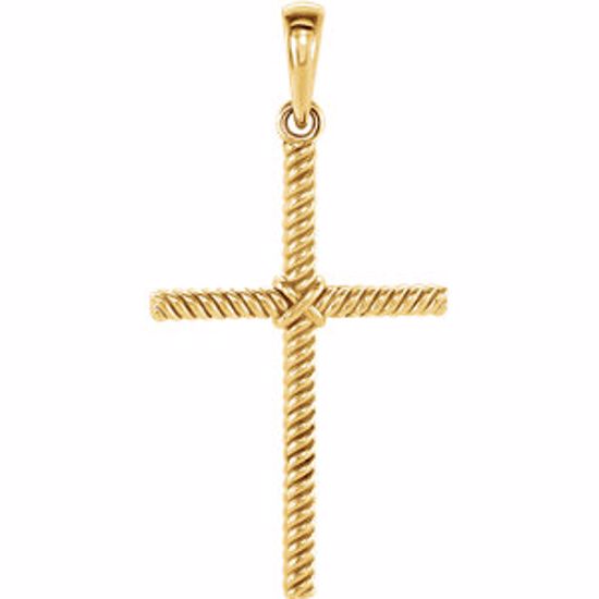R42327:1009:P 14kt Yellow 31.95x16.25mm Rope Design Cross Pendant