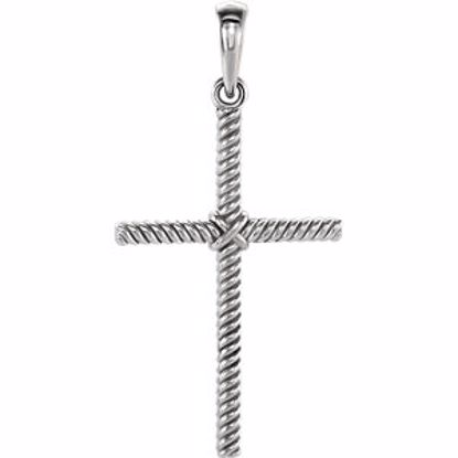 R42327:1010:P 14kt White 31.95x16.25mm Rope Design Cross Pendant