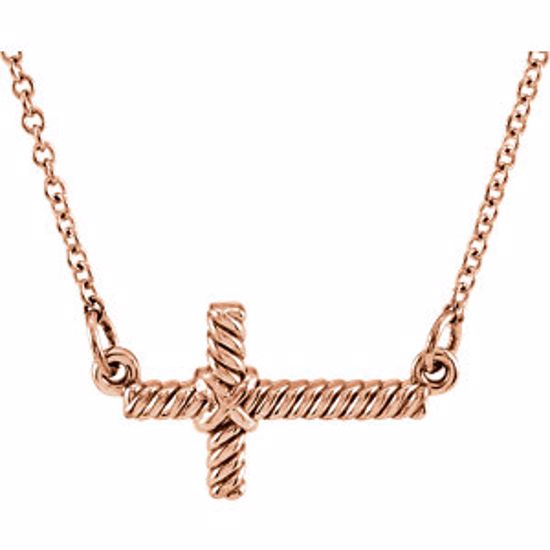 86117:106:P 14kt Rose 8.65x16mm Sideways Rope Cross 16.5" Necklace 