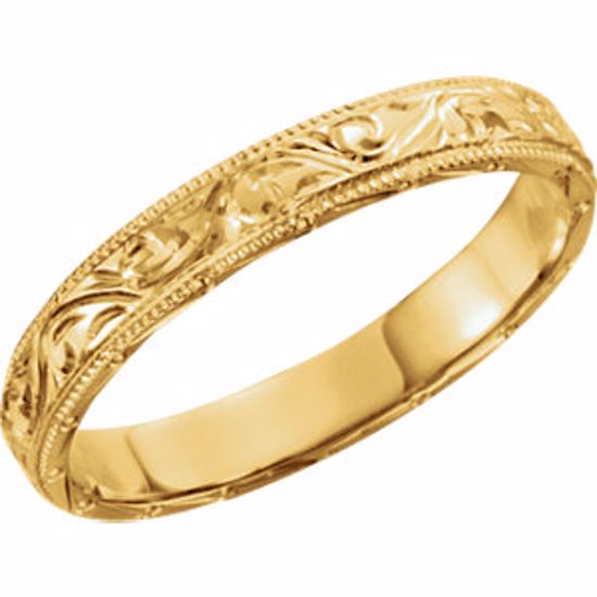 50093:106:P 18kt Yellow 3mm Hand Engraved Band Size 5