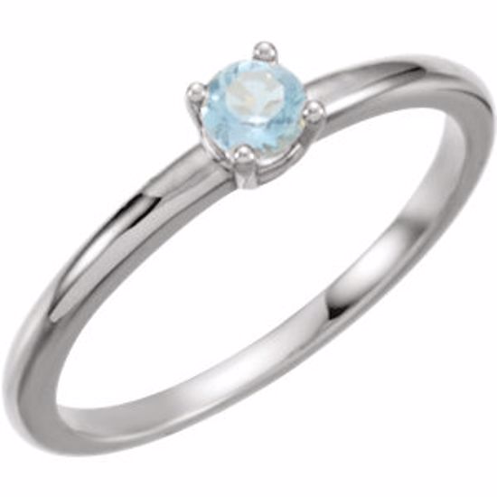 19399:128:P 14kt White Imitation Aquamarine "March" Youth Birthstone Ring