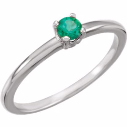 19399:132:P 14kt White Imitation Emerald "May" Youth Birthstone Ring