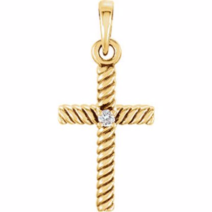 R42329:6000:P 14kt Yellow .015 CTW Diamond 18.9x8.65mm Rope Design Cross Pendant 