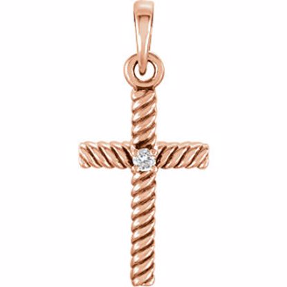 R42329:6002:P 14kt Rose .015 CTW Diamond 18.9x8.65mm Rope Design Cross Pendant 