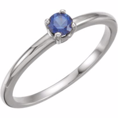 19399:140:P 14kt White Imitation Blue Sapphire "September" Youth Birthstone Ring