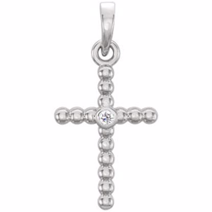 R42330:6005:P 14kt White .015 CTW Diamond Beaded Cross Pendant