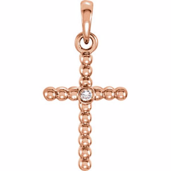 R42330:6006:P 14kt Rose .015 CTW Diamond Beaded Cross Pendant