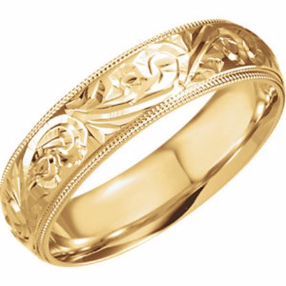 50061:144962:P 14kt Yellow 6mm Hand Engraved Band Size 8.5