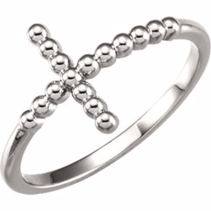 51417:1001:P 14kt Yellow Beaded Sideways Cross Ring