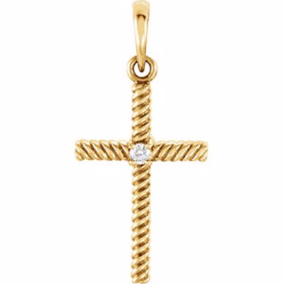 R42329:6008:P 14kt Yellow .02 CTW Diamond 24.25x11.35mm Rope Design Cross Pendant 