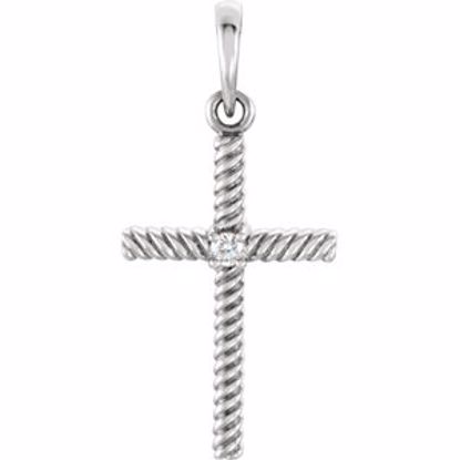 R42329:6009:P 14kt White .02 CTW Diamond 24.25x11.35mm Rope Design Cross Pendant 