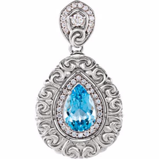 86091:6003:P Platinum Swiss Blue Topaz & 1/2 CTW Diamond Pendant