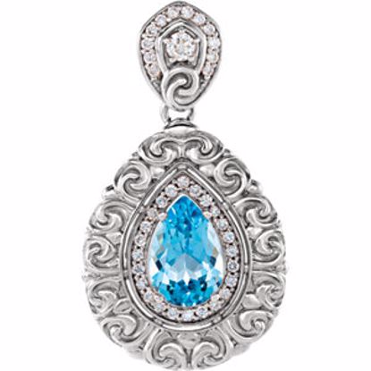 86091:6001:P 14kt White Swiss Blue Topaz & 1/2 CTW Diamond Pendant