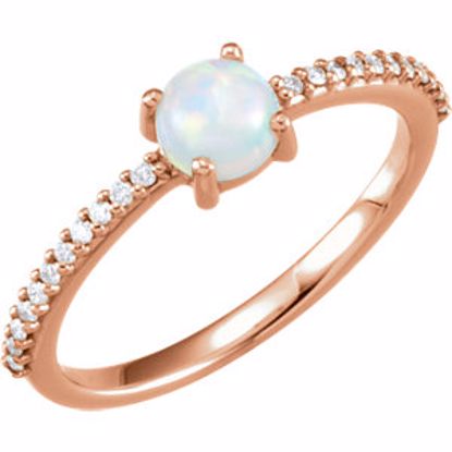 71696:6002:P 14kt Rose 5mm Round Cabochon Chatham® Created Opal & 1/10 CTW Diamond Ring