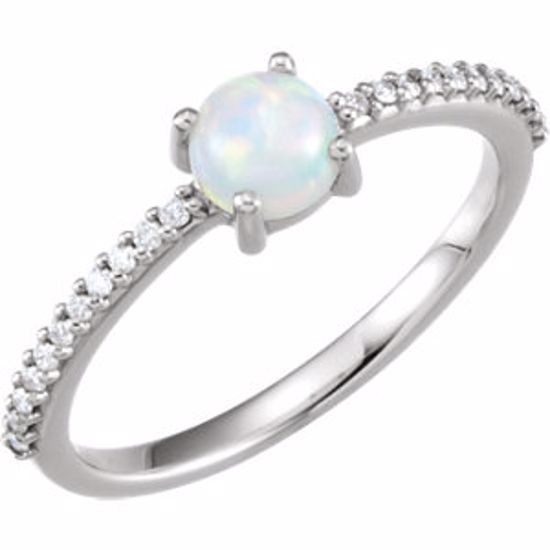 71696:6003:P Platinum 5mm Round Cabochon Chatham® Created Opal & 1/10 CTW Diamond Ring