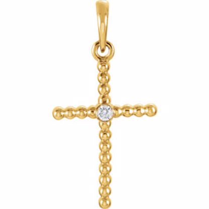 R42330:6008:P 14kt Yellow .02 CTW Diamond Beaded Cross Pendant