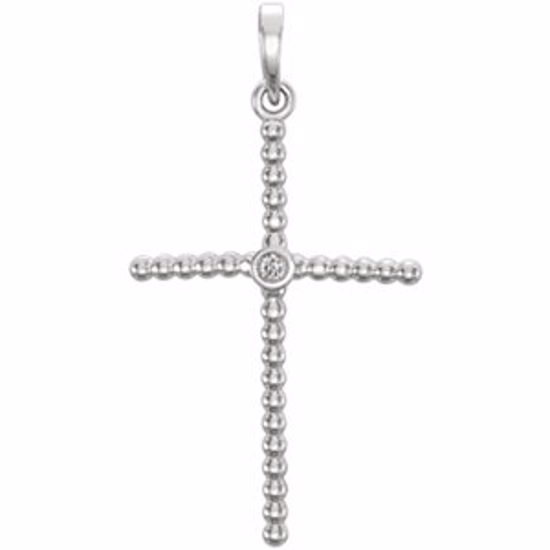 R42330:6009:P 14kt White .02 CTW Diamond Beaded Cross Pendant