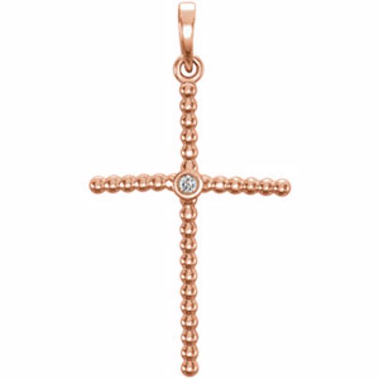 R42330:6010:P 14kt Rose .02 CTW Diamond Beaded Cross Pendant