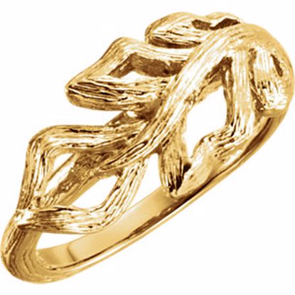 86185:1001:P Sterling Silver 14kt Yellow Gold Plated Be Posh® Textured Bark Leaf Ring Size 7