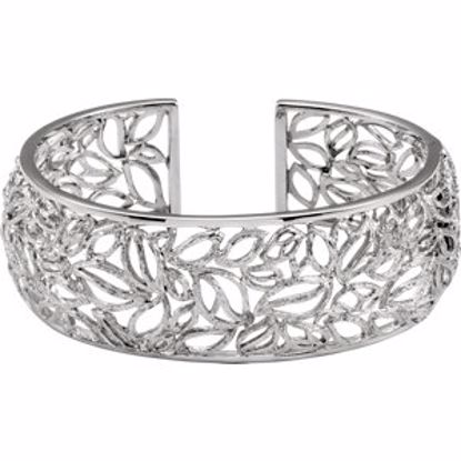 86183:1000:P Sterling Silver 24mm Textured Bark Hinged Cuff Bracelet 