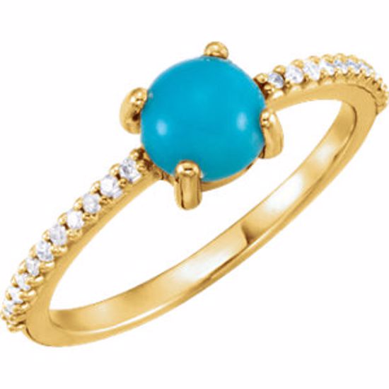 71696:6004:P 14kt Yellow 6mm Round Cabochon Turquoise & 1/10 CTW Diamond Ring