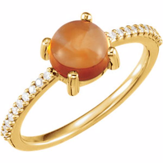 71696:6008:P 14kt Yellow 7mm Round Cabochon Citrine & 1/10 CTW Diamond Ring