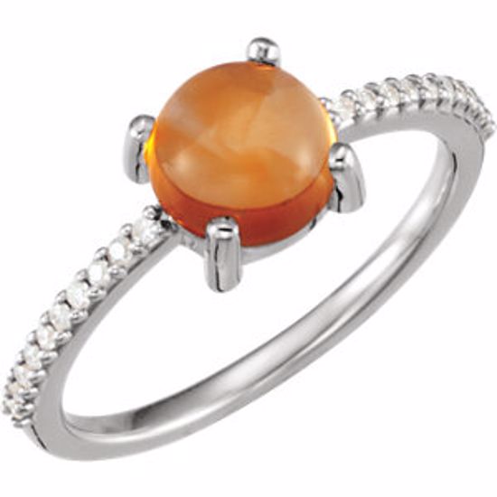 71696:6009:P 14kt White 7mm Round Cabochon Citrine & 1/10 CTW Diamond Ring