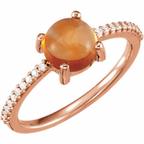 71696:6010:P 14kt Rose 7mm Round Cabochon Citrine & 1/10 CTW Diamond Ring