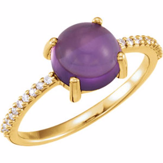 71696:6112:P 14kt Yellow 8mm Round Cabochon Amethyst & 1/10 CTW Diamond Ring