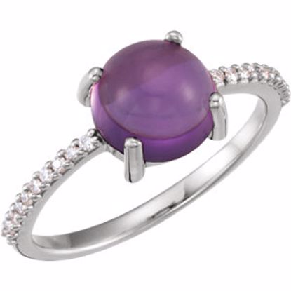 71696:6113:P 14kt White 8mm Round Cabochon Amethyst & 1/10 CTW Diamond Ring