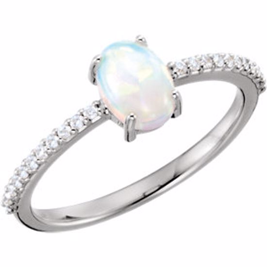 71696:6131:P Platinum 7x5mm Oval Cabochon Opal & 1/10 CTW Diamond Ring