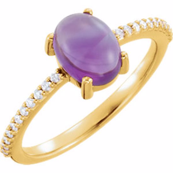 71696:6132:P 14kt Yellow 8x6mm Oval Cabochon Amethyst & 1/10 CTW Diamond Ring