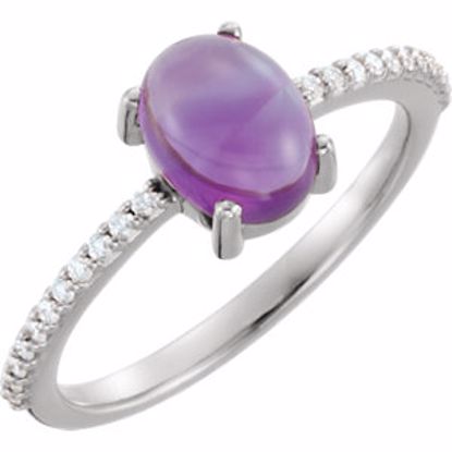 71696:6133:P 14kt White 8x6mm Oval Cabochon Amethyst & 1/10 CTW Diamond Ring