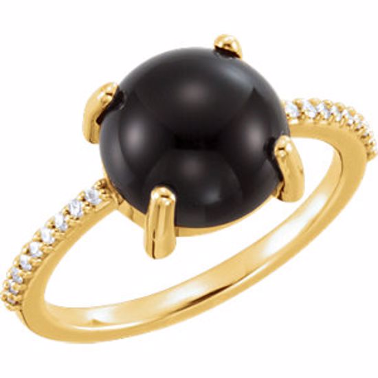 71696:6116:P 14kt Yellow 10mm Round Cabochon Onyx & .08 CTW Diamond Ring