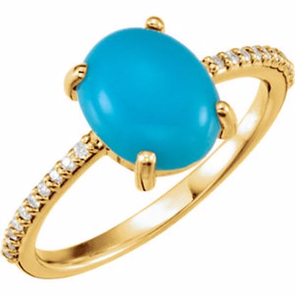 71696:6136:P 14kt Yellow 10x8mm Oval Cabochon Turquoise & 1/10 CTW Diamond Ring