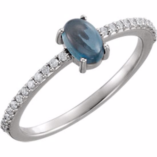 71696:6125:P 14kt White 6x4mm Oval Cabochon London Blue Topaz & 1/8 CTW Diamond Ring