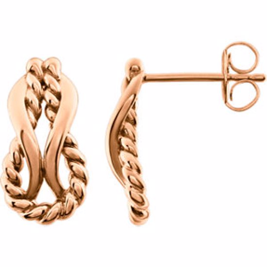 86148:1002:P 14kt Rose Teardrop Rope Design Earrings