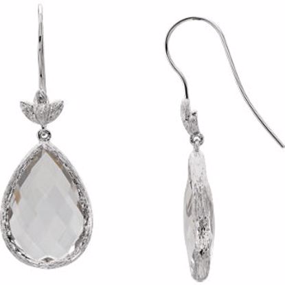 651683:100:P Sterling Silver Checkerboard Clear Quartz Leaf Earrings 