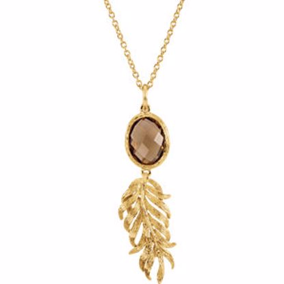 651685:100:P Sterling Silver Yellow Gold Plated Checkerboard Honey Quartz Leaf 32" Necklace 