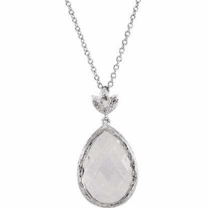 651687:100:P Sterling Silver Checkerboard Clear Quartz Leaf 18-20" Necklace 