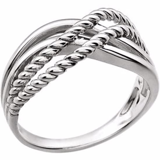 86152:1000:P 14kt White Crossover Rope Design Ring