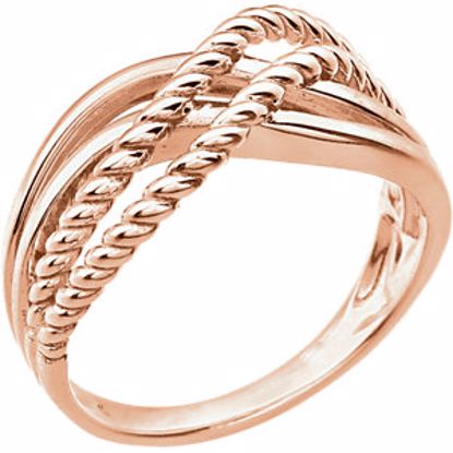 86152:1002:P 14kt Rose Crossover Rope Design Ring